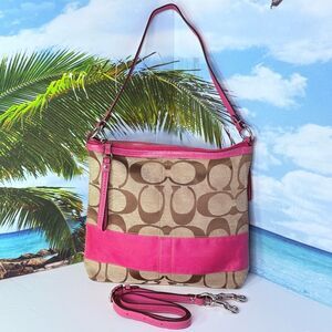 Coach Signature Stripe Swingpack Crossbody Khaki Pink F13674